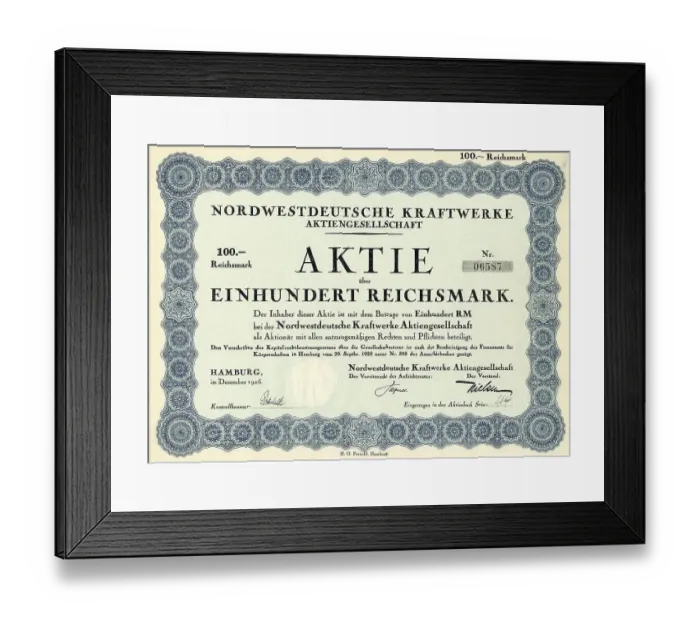 Framed Print : Historic stock certificate, share