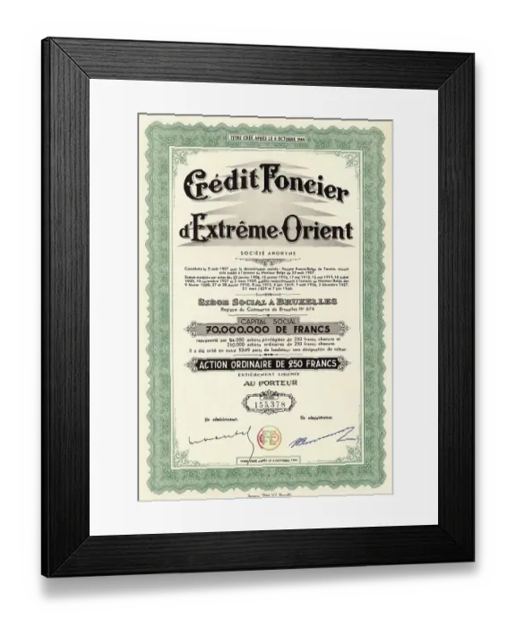 Framed Print : Historic stock certificate, share
