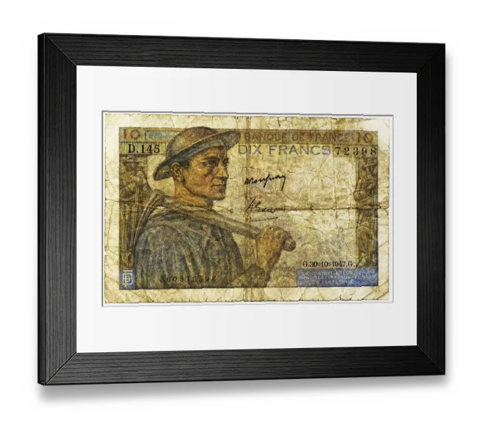 Framed Print : Historic banknote, 10 francs, 1942