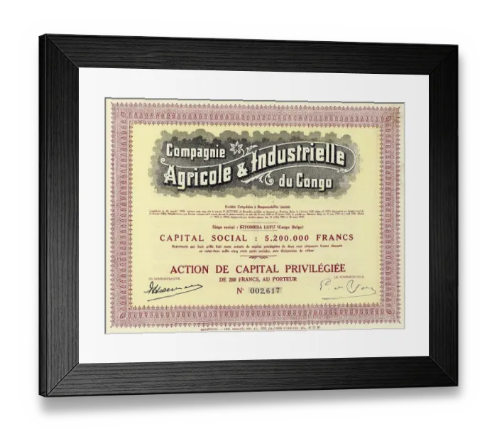 Framed Print : Historic stock certificate, colonial share certificate Framed Print : Historic stock certificate, colonial share certificate