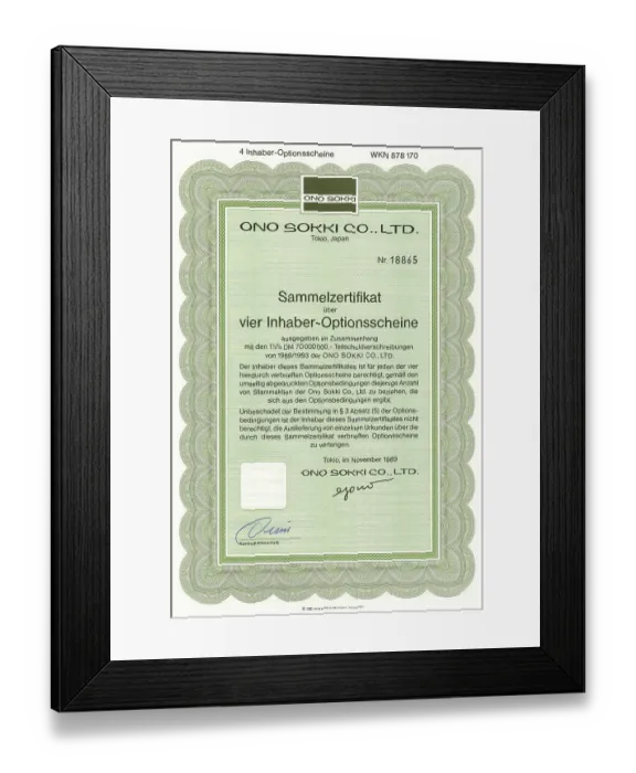 Framed Print : Securities certificate, bearer warrant
