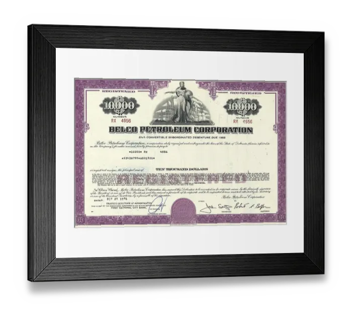 Framed Print : Historical stock certificate of an oil and gas company