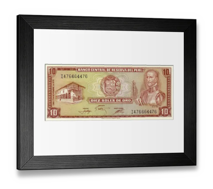 Framed Print : Banknote from Peru, 10 Sol, Inca Garcilaso de la Vega Framed Print : Banknote from Peru, 10 Sol, Inca Garcilaso de la Vega