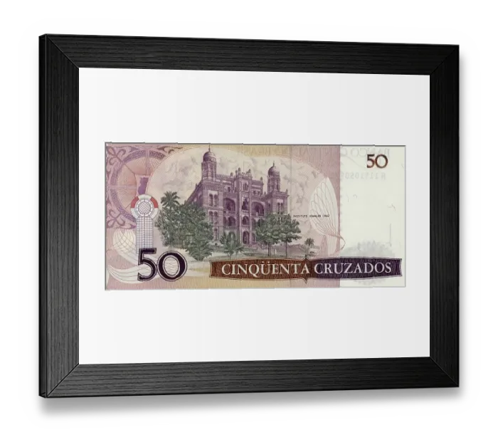 Framed Print : Banknote from Brazil, 50 Cruzados