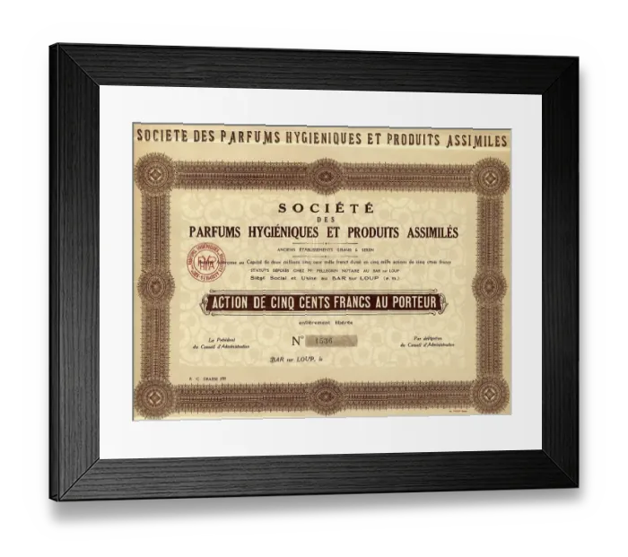 Framed Print : Historic stock certificate, share