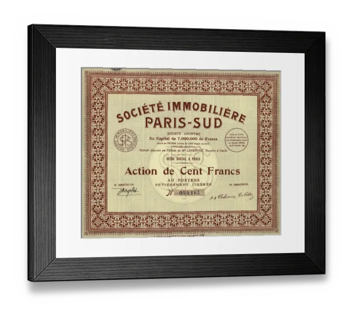 Framed Print : Historic stock certificate, share Framed Print : Historic stock certificate, share