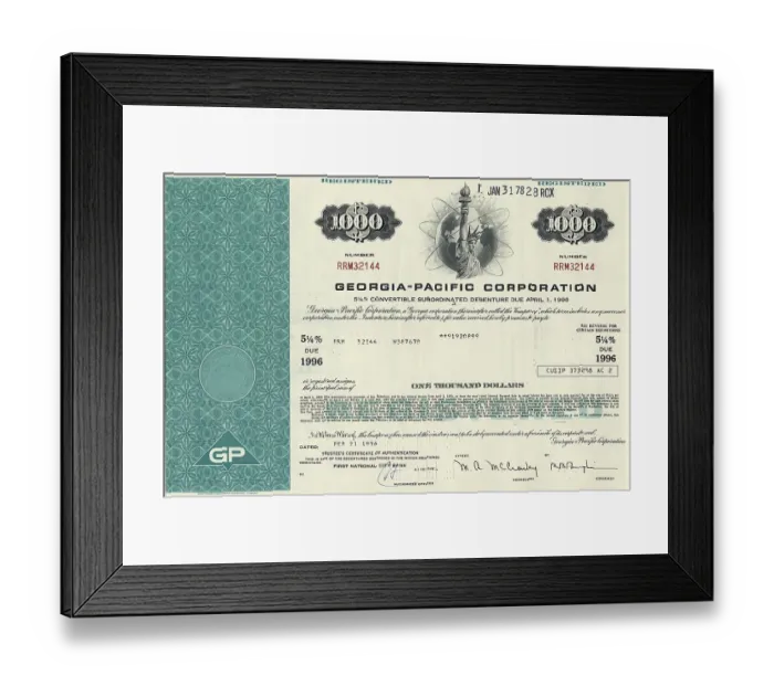 Framed Print : Historic stock certificate, image of the Statue of Liberty with a globe