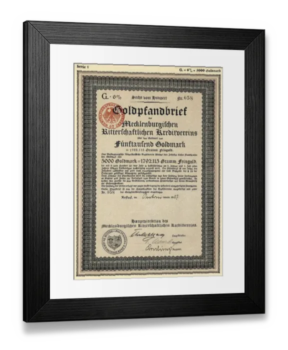 Framed Print : Historic security paper, bond certificate for gold