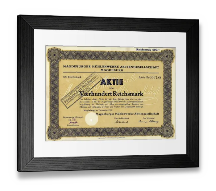 Framed Print : Historic stock certificate, 400 reichsmarks Framed Print : Historic stock certificate, 400 reichsmarks