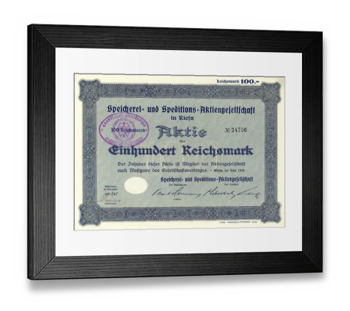Framed Print : Historic stock certificate, 100 reichsmarks