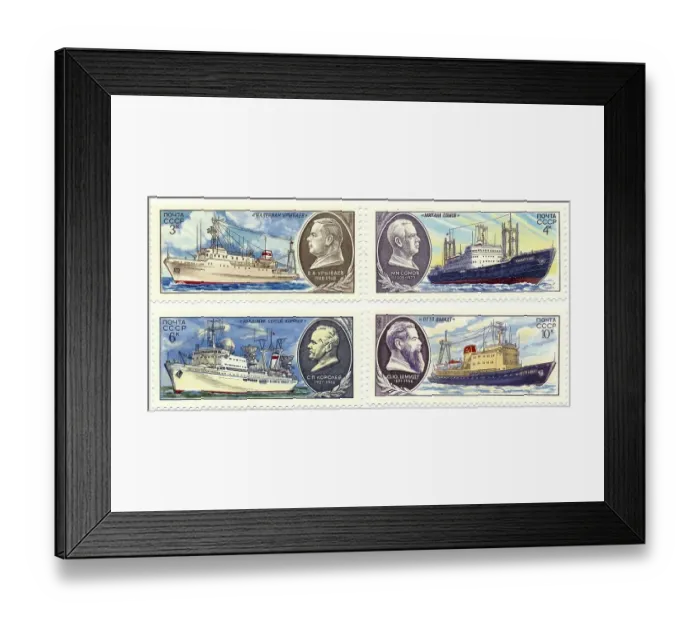 Framed Print : Historic postage stamps, research vessels Framed Print : Historic postage stamps, research vessels