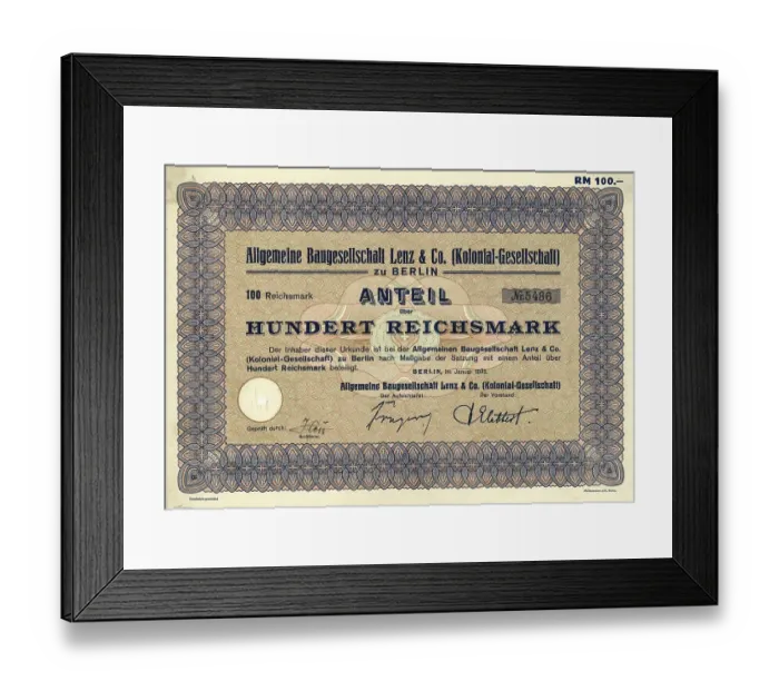 Framed Print : Historic stock certificate, 100 reichsmarks