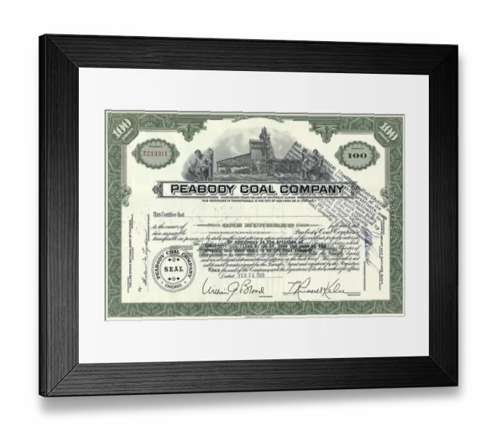 Framed Print : Historical stock certificate, Peabody Coal Company