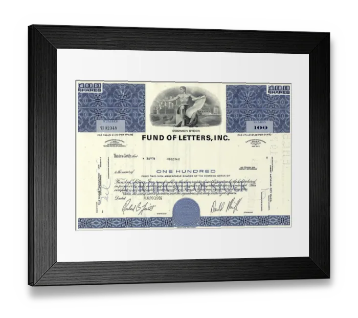 Framed Print : Historical stock certificate, banking and finance sector