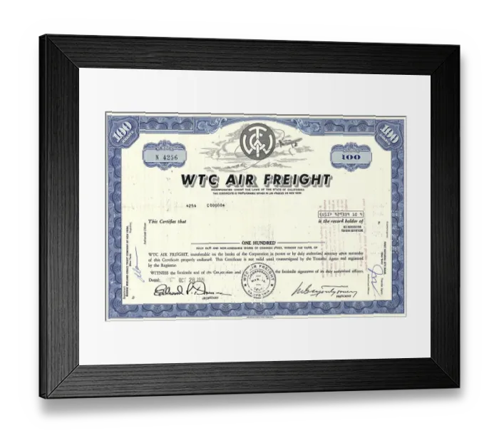 Framed Print : Historical stock certificate, air freight company