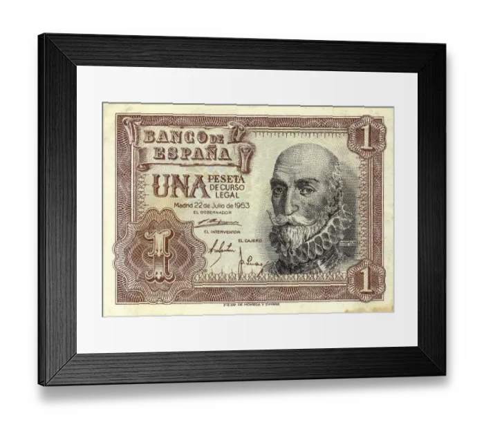 Framed Print : Banknote from Spain, 1 Peseta, Alvaro de Bazan