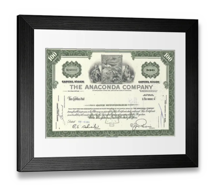 Framed Print : Historical stock certificate, copper mining Framed Print : Historical stock certificate, copper mining