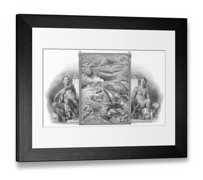 Framed Print : Historical stock certificate, detail of the vignette Framed Print : Historical stock certificate, detail of the vignette