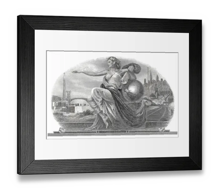 Framed Print : Historical stock certificate, detail of the vignette Framed Print : Historical stock certificate, detail of the vignette