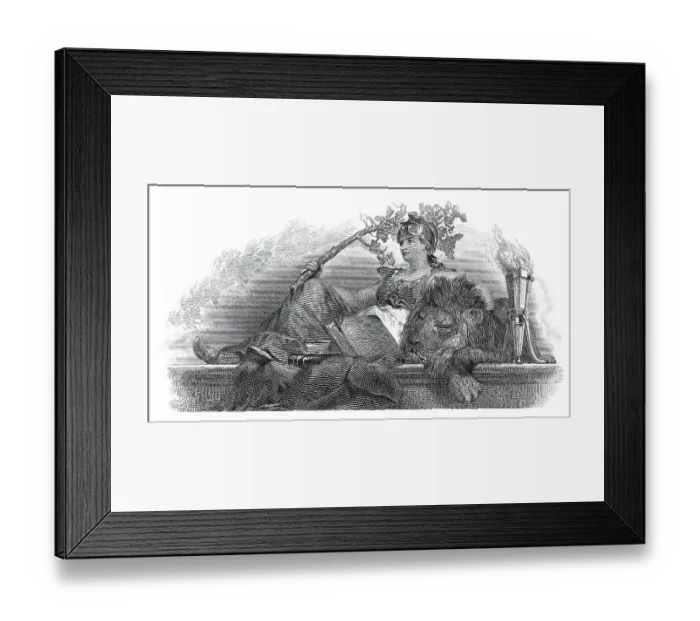 Framed Print : Historical stock certificate, detail of the vignette
