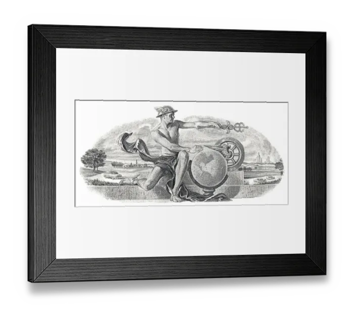 Framed Print : Historical stock certificate, detail of the vignette Framed Print : Historical stock certificate, detail of the vignette