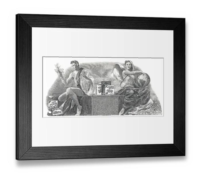 Framed Print : Historical stock certificate, detail of the vignette