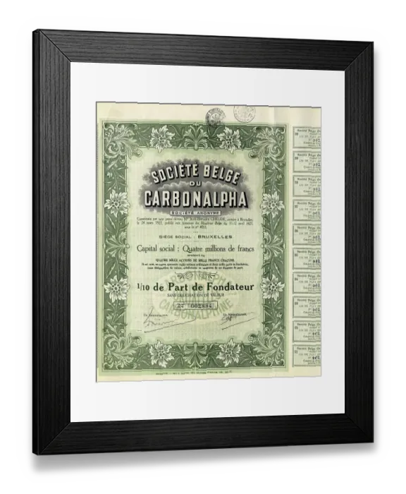Framed Print : Historical share certificate, mining of carbonates Framed Print : Historical share certificate, mining of carbonates