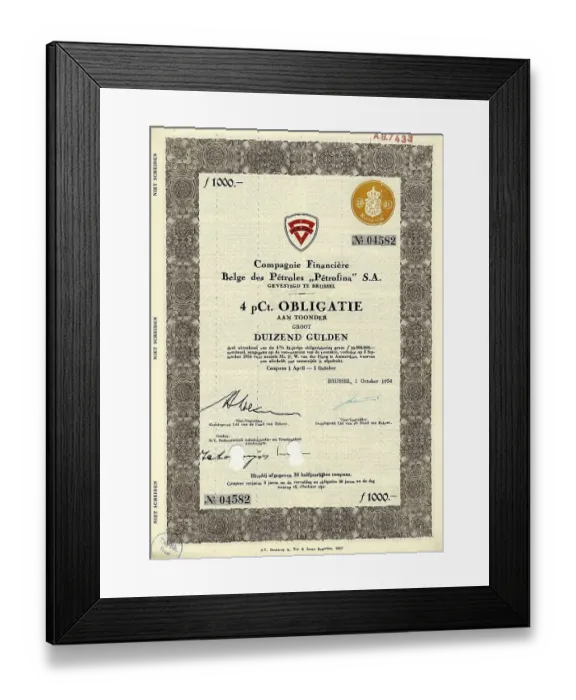 Framed Print : Historical share certificate, value 1000 Guilders