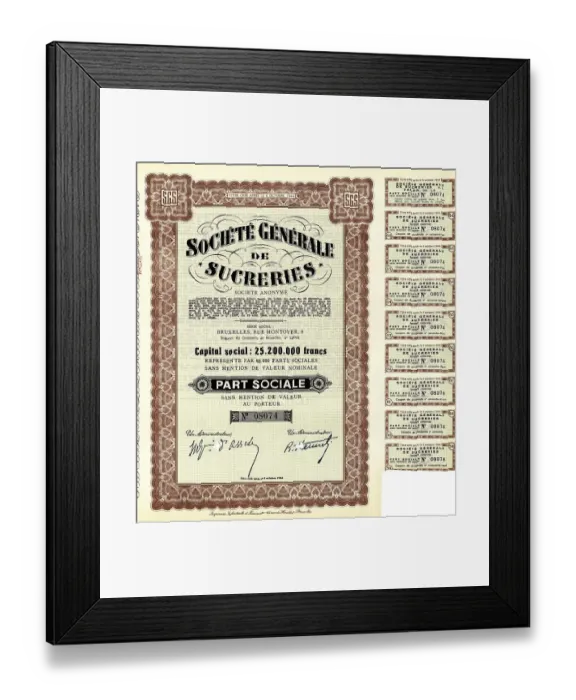 Framed Print : Historical share certificate, sugar industry Framed Print : Historical share certificate, sugar industry