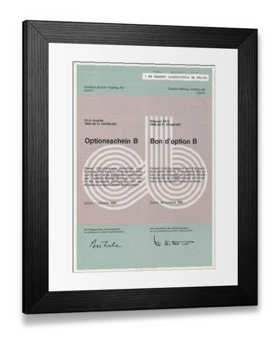 Framed Print : Share certificate, bearer warrant in Swiss Francs Framed Print : Share certificate, bearer warrant in Swiss Francs