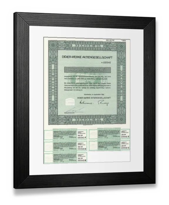 Framed Print : Historical share certificate, bearer warrant