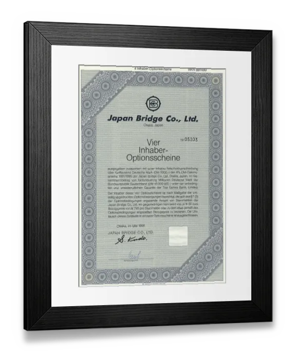 Framed Print : Historical share certificate, Japanese bearer warrant