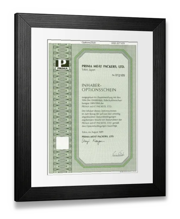 Framed Print : Historical share certificate, Japanese bearer warrant