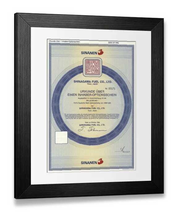 Framed Print : Historical share certificate, Japanese bearer warrant Framed Print : Historical share certificate, Japanese bearer warrant