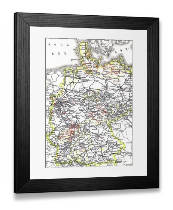 Framed Print : Map, marked state railways marked black
