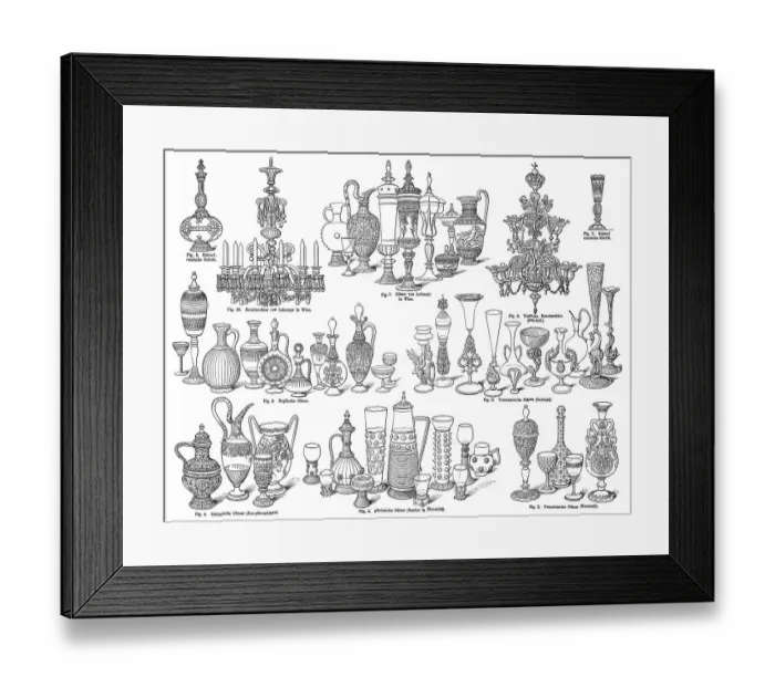 Framed Print : Illustration, glassware, 19th Century