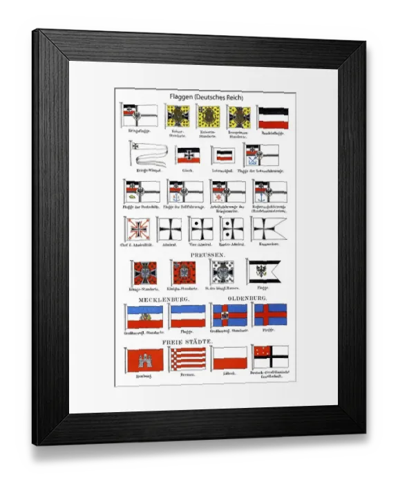 Framed Print : Historic illustration of flags of the German Reich