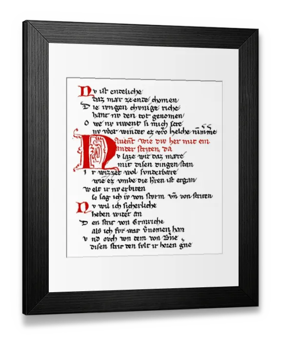 Framed Print : Historic print, manuscript, rhyming couplet verses from Dietrich's Flight Framed Print : Historic print, manuscript, rhyming couplet verses from Dietrich's Flight