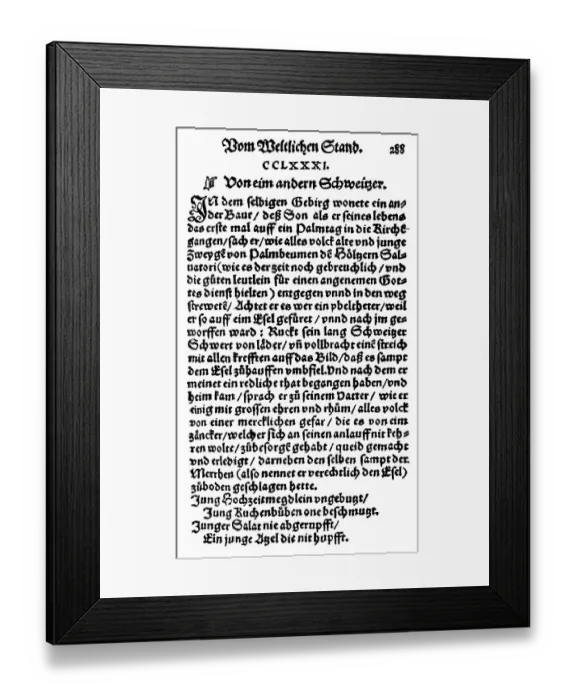 Framed Print : Historic print, woodcut, 1563, page of a book by Hans Wilhelm Kirchhof or Kirchhoff