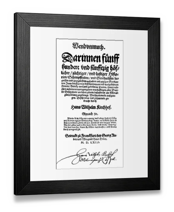 Framed Print : Historic print, woodcut, 1563, page of a book by Hans Wilhelm Kirchhof or Kirchhoff