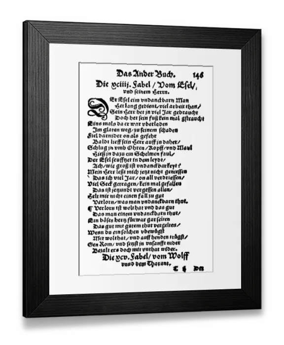 Framed Print : Historic print, woodcut, 1548, a page from the Esopus book of fables by Burkard Waldis Framed Print : Historic print, woodcut, 1548, a page from the Esopus book of fables by Burkard Waldis