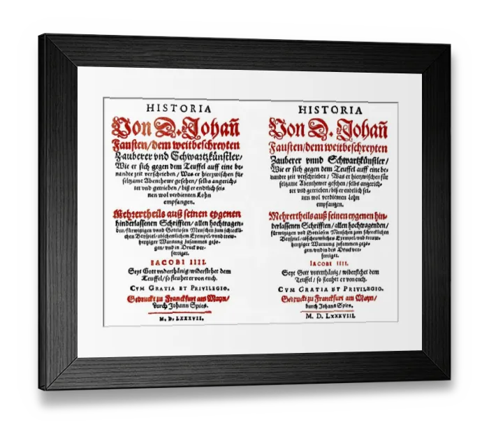 Framed Print : Historic print, 1587-88, front page of the first and the second Faust book Framed Print : Historic print, 1587-88, front page of the first and the second Faust book