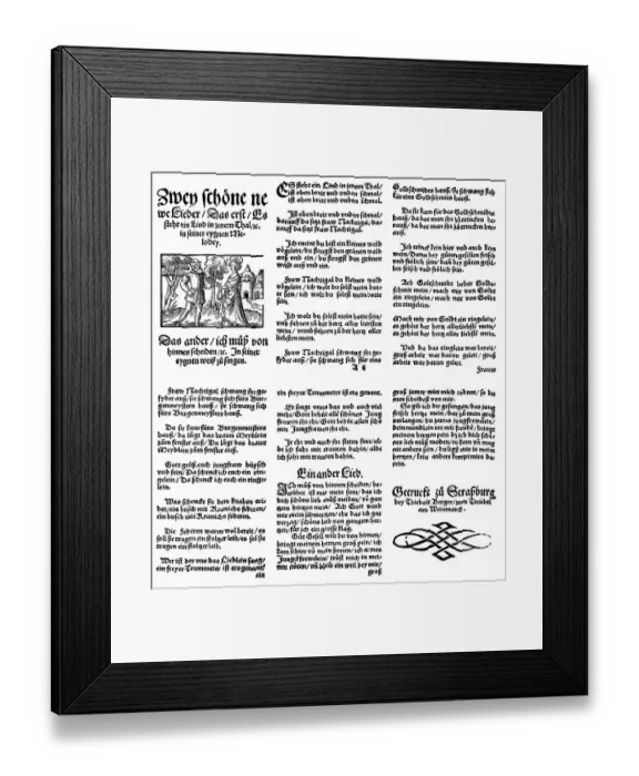 Framed Print : Historic print, 1560, pages from a book of folk songs Framed Print : Historic print, 1560, pages from a book of folk songs