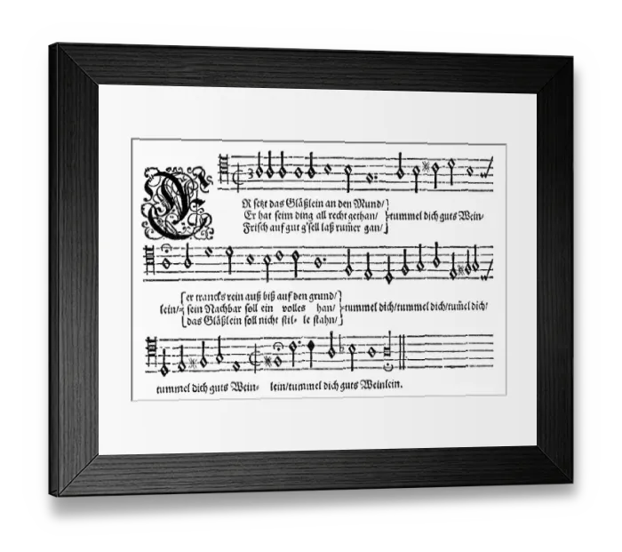 Framed Print : Historic print, 1604, drinking song by Otto Siegfried Harnisch