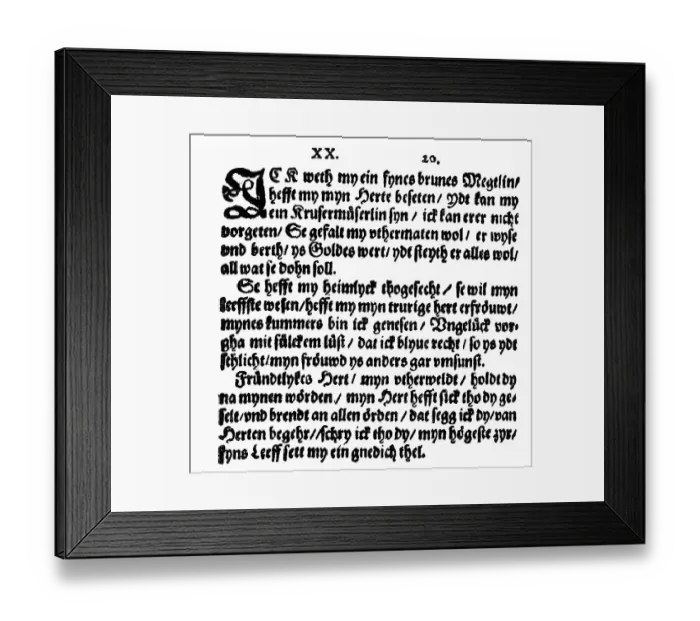Framed Print : Historic print, 1620, a Low German love song
