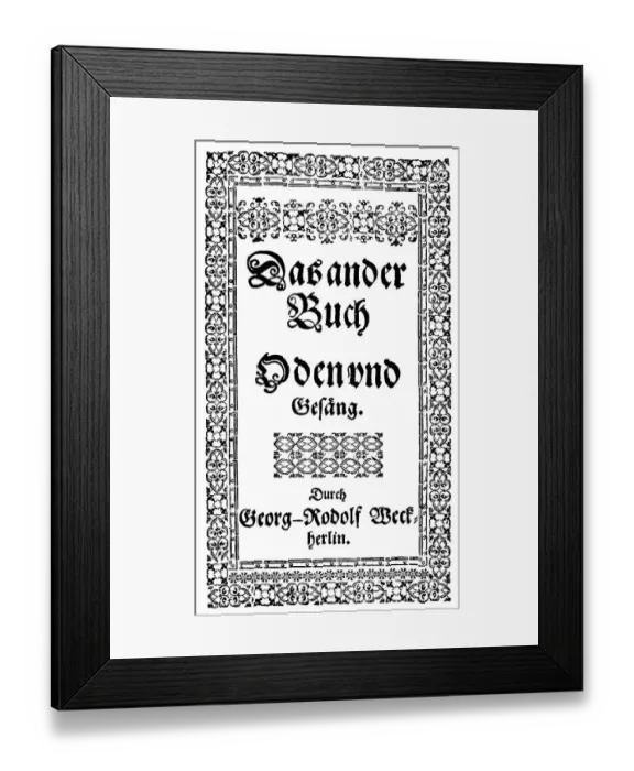 Framed Print : Historic print, 1619, front page of the book Oden und Gesaenge by George Rodolf Weckherlin