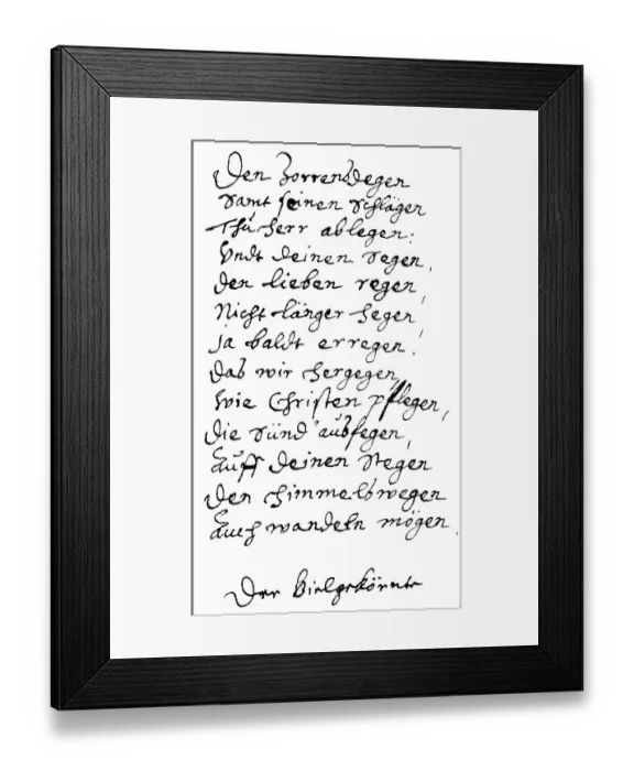 Framed Print : Historic manuscript, poem by the writer Dietrich von dem Werder 1584 - 1657