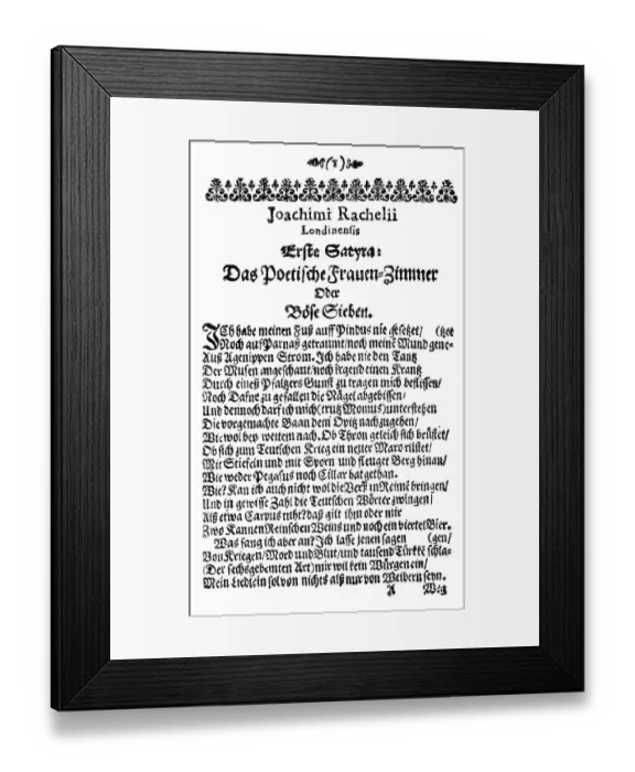 Framed Print : Historic print of 1664, page of a book by Joachim Rachel also known as Der deutsche Juvenal Framed Print : Historic print of 1664, page of a book by Joachim Rachel also known as Der deutsche Juvenal