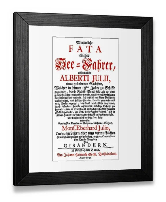 Framed Print : Historic print, title page of Insel Felsenburg Framed Print : Historic print, title page of Insel Felsenburg