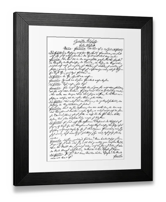 Framed Print : Historic manuscript, 1767, page from Minna von Barnhelm by Gotthold Ephraim Lessing
